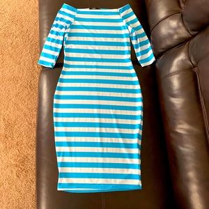 White and blue striped dress